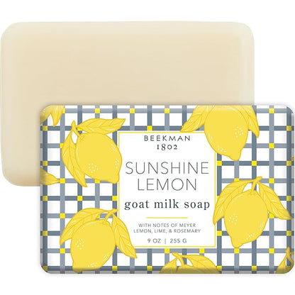 Beekman 1802 Goat Milk Body Soap Bar, Sunshine Lemon - Scented - 9 oz - Nourishes, Moisturizes & Hydrates - 100% Vegetable Soap with Lactic Acid - Good for Sensitive Skin - Cruelty Free