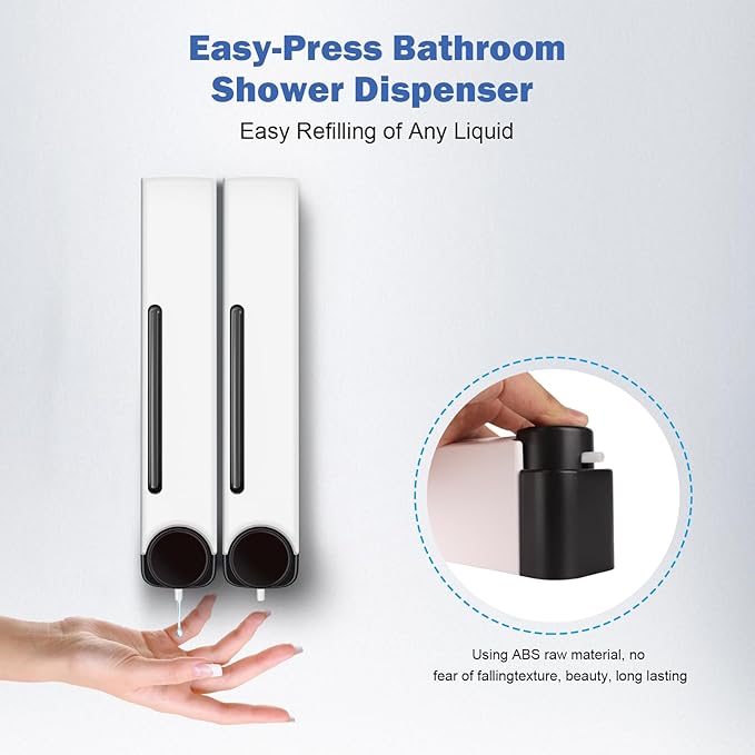 Shampoo and Conditioner Dispenser Bathroom Shower Soap Dispenser Wall Mounted Soap Dispenser No Drilling Required Extra Large Capacity Suitable for Hotel/Bathroom/Toilet White (Set of Two)