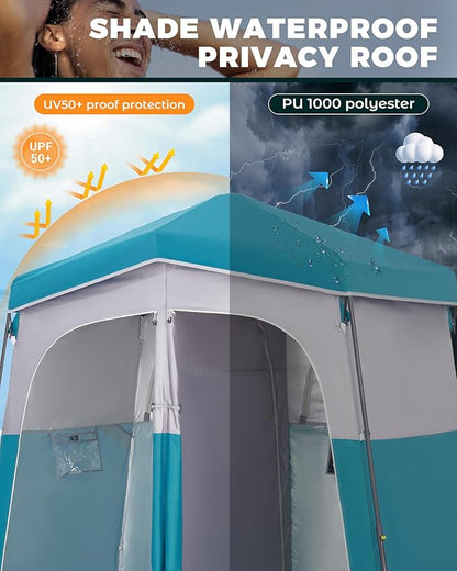 KingCamp Instant Shower Tent, Portable Superior Stable Privacy Shelter, 2 Large Rooms Outdoor Toilet Tent with Floor for Beach, Camping & Hiking, Setup in Under 60s