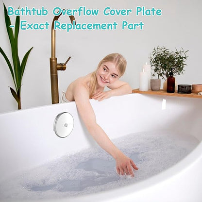 Single Hole Bathtub Drain Cover 1/8", Universal Bathtub Overflow Drain Cover with One Matching Screw for Waste and Over Flow, Tub Overflow Cover Fits Most Standard Bath Tub Drains (2PCS) (Silver)