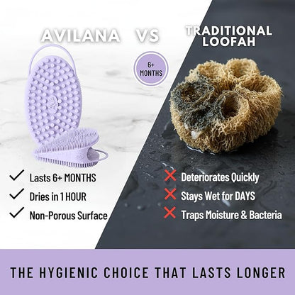 Body Face Scrubber Set Silicone - 2 Pack Shower Brush Facial Cleansing Kit - Avilana Bath Loofah Alternative Complete Skincare System Dual Sided - Gift Set Women Men
