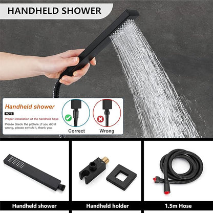 Midanya Rain Shower System with Tub Spout,Tub Shower Faucet Set with rainfall Shower Head and Handheld Spray,Wall Mount Tub Shower Combo Rough-in Valve Included,10 Inch Matte Black