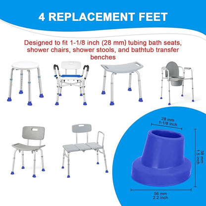 supregear Replacement Feet for Shower Chair Bath Seat, 1-1/8" I.D. Slope Rubber Feet Pad for Shower Stools Transfer Bench Non-Slip Extreme Grip Tub Transfer Benches Suction Cup Feet, 4PK