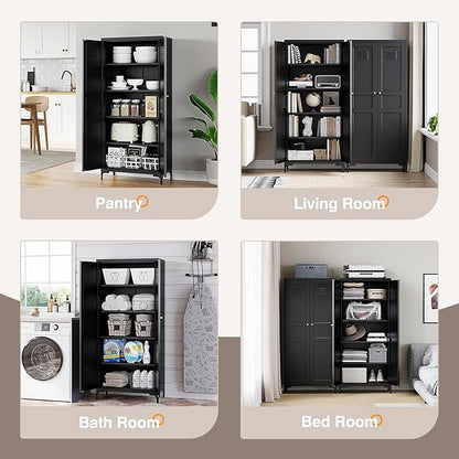 Yizosh Metal Pantry Cabinet,Tall Kitchen Pantry Storage Cabinet with Doors and Adjustable Shelves - 61" Black Cupboard Cabinet for Kitchen, Living Room,Dining Room,Home