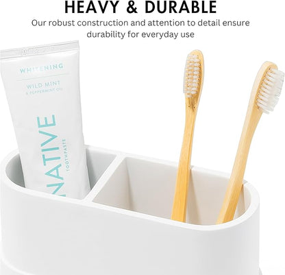 Matte White Large Toothbrush and Toothpaste Holder and Cup for Bathroom Vanity and Countertop, Round Organizer for Electric Toothbrushes, Floss, Razors, Cotton, and Mouthwash