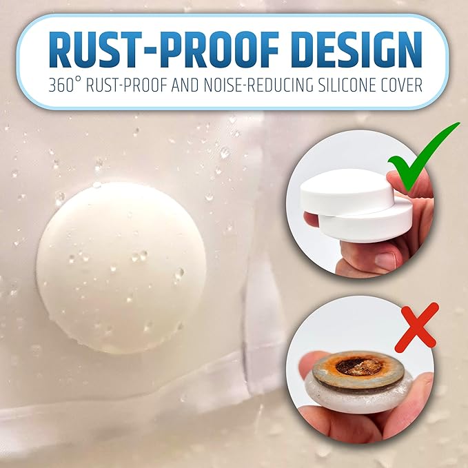 XL & Extra Heavy Powerful Anti-Billowing Magnetic Shower Curtain Weights for Splash-Free Bath Experience - 360° Silicone Wrapped - Will Never Rust - Prevent Curtain from Blowing | 4 XL Pairs | White
