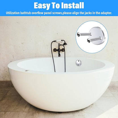 Tub Drain Overflow Covers, 3-1/8" Two Hole Bathtub Drain Overflow Cover with Screws, Fits Most Standard Bath Tub Drains(Silver)