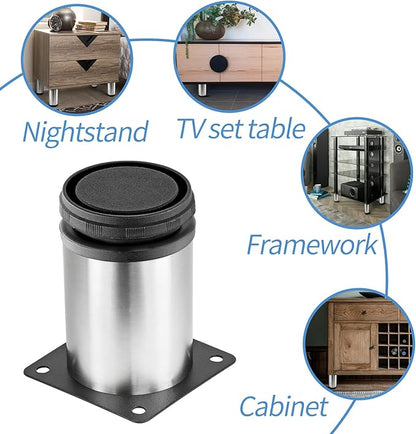 3 Inch Metal Furniture Legs Stainless Steel Adjustable Legs Silver Table Legs Round Cabinet Legs for Coffee Table Cabinet Desk Sofa Shelves, Pack of 4