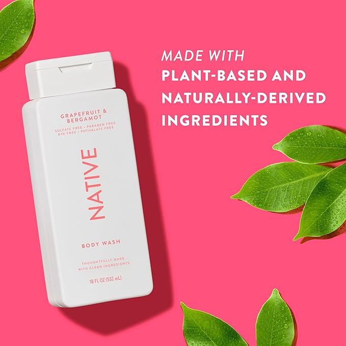 Native Body Wash Contains Naturally Derived Ingredients | For Women & Men, Sulfate, Paraben, & Dye Free Leaving Skin Soft and Hydrating | Grapefruit & Bergamot 18 oz - 2 Pk