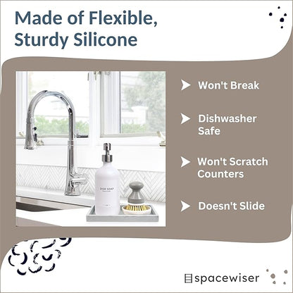 Countertop and Vanity Tray - Small 7.7” Silicone Tray for Soap Dispenser Bottles, Sponge Holder for Kitchen Sink Caddy Organizer, Bathroom Trays, Dish Soap Holder for Kitchen Counter, Keys
