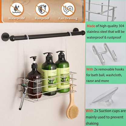 Shower Caddy Hanging Shower Rack SUS304 Stainless Steel Hanging Shower Orangizer with Hooks Over The Door, Shampoo Basket Storage (Single-Layer)