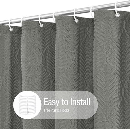 Gibelle Grey Shower Curtain for Bathroom, 3D Embossed Textured Fabric Shower Curtain, Modern Farmhouse Chic Soft Cloth Shower Curtain Set with Hooks, 72x72