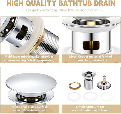 【Limited-time Promotion】 Pop Up Freestanding Tub Drain Plug, 2025 Upgraded freestanding tub Drain，Rust-Proof and Clog-Proof (for Most freestanding bathtubs) (Cold Silver)