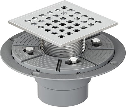 Neodrain Square Shower Drain,4 inch Stainless Steel 304 Grate and PVC Drain Body, Grate with Brushed Nickel Finish, Kit Includes Hair Trap/Strainer,Lifting Hook and PVC Drain Base
