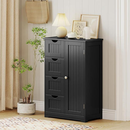 Giantex Bathroom Storage Cabinet with Drawers - 4 Drawer Storage Organizer w/Cupboard, Adjustable Shelf, Anti-Toppling Device, Entryway Storage Unit Console Table, Bathroom Floor Cabinet (Black)