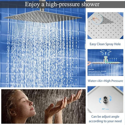 Shower Faucet Set Brushed Nickel Shower System, Knob Switch Diverter Shower Faucet with High Pressure Handheld Spray, Ceiling Mount 12 Inch Shower Head with 6 Inch Wall Mount Shower Head