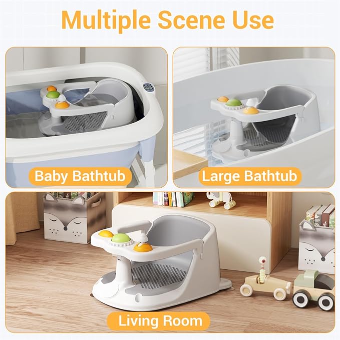 Baby Bath Seat for Babies 6 Months & Up, Bath Seats for Babies Sitting Up, Non-Slip, Comfortable Infant & Toddler Bath Seat for Newborns, Grey Baby Bath Chair