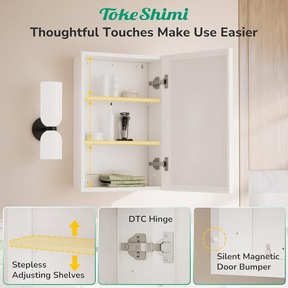 TokeShimi 24x30 Recessed Medicine Cabinet with Mirror Wall Mounted, Metal Beveled Mirror with Storage for Bathroom Vanity, Aluminum White Medicine Cabinet Mirrored