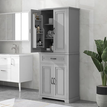 Favfurish 72" Tall Bathroom Storage Cabinet with Doors and Drawer,Modern Linen Cabinets w/Adjustable Shelves & Door Storage Rack,Freestanding Organizer for Bath Room,Study,Office,Kitchen Grey