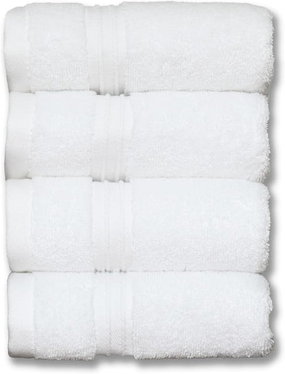 Milara Turkish Super-Plush Wash Cloths Set 4-Piece | Premium 100% Cotton Washcloths Absorbent, Durable with Hanging Loops | White Color Bath Washcloths, (13 x 13 Inch)