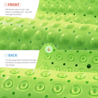 Anti-Slip Bathtub Shower mat, 39.3×15.7 inch（Approximately 100 × 40cm） Soft Oversized Machine Washable Non-Slip Bathtub mat with Drainage Holes, Bathroom Floor Suction Cup.（1-Opaque Pea Green）