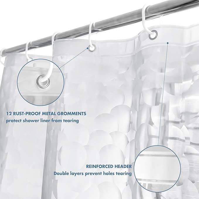 WELTRXE Extra Long Shower Curtain Liner, 72x78 Inch 3D Clear Bubble Heavy Duty Waterproof Shower Curtain Liner with Magnets Thick Plastic Shower Curtains Weighted Bathroom Shower Liner, 12 Hooks