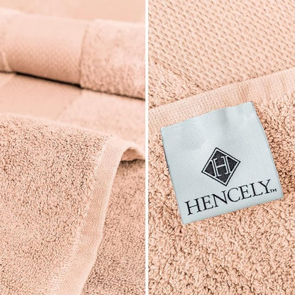 Hencely 18-Piece Bath Towel Set - High Absorbency, Quick Drying - 100% Soft Turkish Cotton - 6 Bath Towels, 6 Hand Towels, 6 Washcloths - for Bathroom, Home, Hotel, Spa, and Gym - 18-Pack Dark Peach