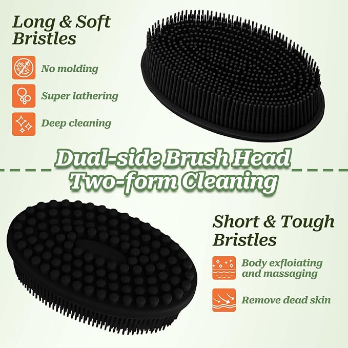 Soft Silicone Body Scrubber 2PCS, Dual-Side Silicone Loofah for Shower, Gentle Loofa Alternative, Replaceable Brush Head to be Used Alone or with Long Handle (Pinkx2)