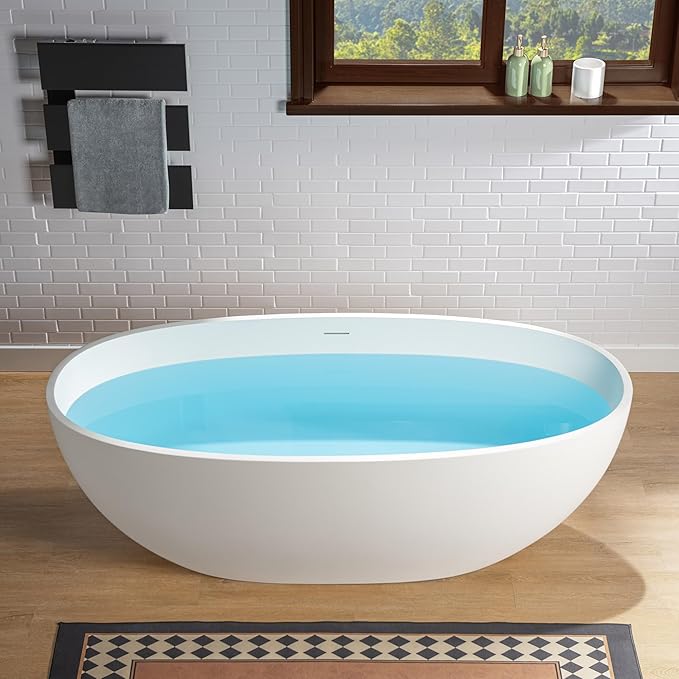 WOODBRIDGE 67 in. x 30.75 in. Stone Resin Luxury Contemporary Solid Surface Freestanding Bathtub in Matte White