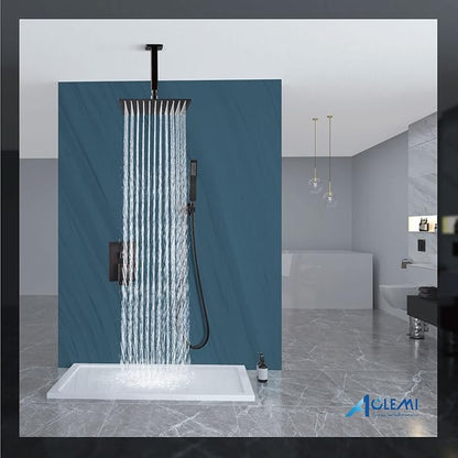 Aolemi Ceiling Mount Shower System Rain Shower Head with Handheld Spray High Pressure Shower Faucet Set Rough-in Valve Shower Trim Kit Included Bathroom Oil Rubbed Bronze 16 Inch Ceiling Shower Head