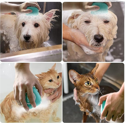 Pet Bath Brush Dog Baths Brush Shampoo Dispenser Soft Silicone Dog Bathing Brushes Dogs Shampoo Brushes scrubbers for Cats and Dogs Shower Brush Grooming (Blue)