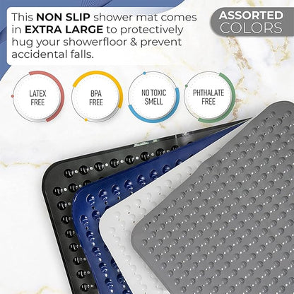 ENKOSI Extra Large Square Non Slip Shower Mat - 31 x 31-inch XL Bathroom Shower Mat - Square Shower Matts for Shower Stall Floors | Secure Suction Cups and Drain Holes (31x31 Clear)