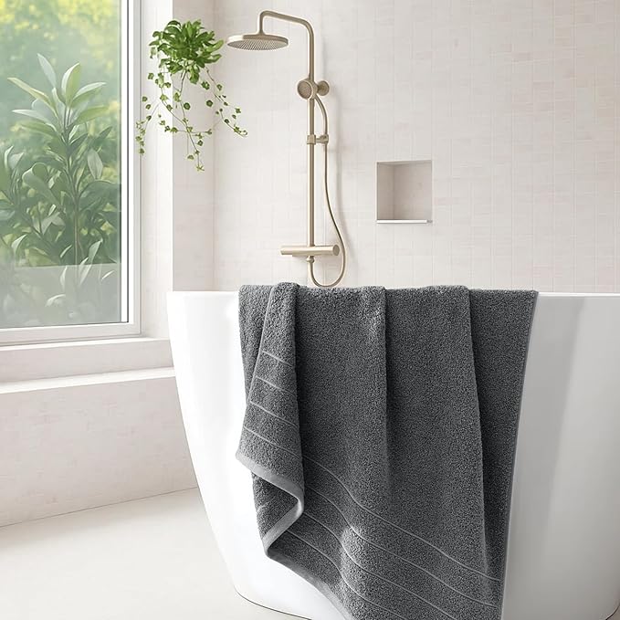 DAN River Extra Large Bath Towels Set of 4, 30 x 60 Inches - 100% Cotton Larger & Lighter Weight Towels for Bathroom - Quicker to Dry, Super Soft & Highly Absorbent Towels for Home, Gray