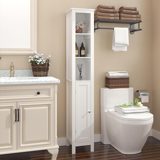 Tall Bathroom Storage Cabinet with Adjustable Shelves,66.92" H Slim 1-Door Freestanding Cabinet for Small Spaces, Bathroom,Kitchen, Living Room,White