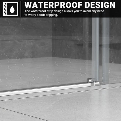 Chabatree Shower Door 60" W x 76" H Frameless Sliding Shower Door,Frameless Shower Door with Sealing Strip and Waterproof Handle,5/16"(8mm) Clear Tempered Glass,Stainless Steel Hardware,Silvery