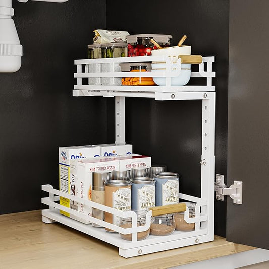 Under Sink Organizers and Storage, 2 Tier Slide Out Under Sink Organizers And Storage (1 Pack-white)