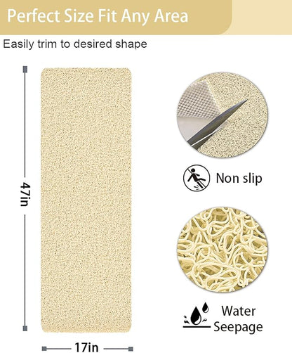 Mecko Loofah Bath Mat for Tub - Quick-Dry Non-Slip Shower Mat, Extra Thick Textured Grip Bathtub Mat for Bathroom and Shower Floor, Indoor/Outdoor Use for Wet Areas (Beige, 17"x47")