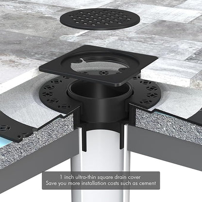4” Drain Grate Kit - Compatible with Schluter Systems Kerdi Shower Drain - Shower Floor Drain Kit with Flange - SUS 304 Stainless Steel Grate & 2 Inch ABS Flange & CUPC Certification - Matte Black