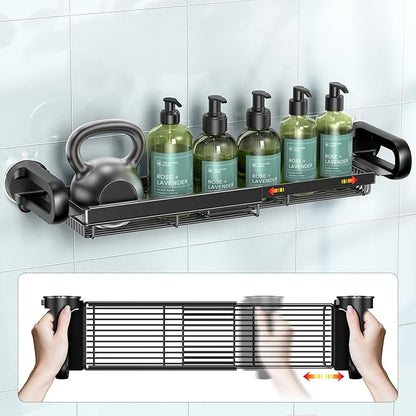 JOTPE Shower Caddy Suction Cup, Expandable Suction Shower Shelf with Large Capacity, Heavy Duty Shower Organizer Powerful Max Hold 22lbs, Removable Waterproof Metal Basket for Bathroom Kitchen Storage