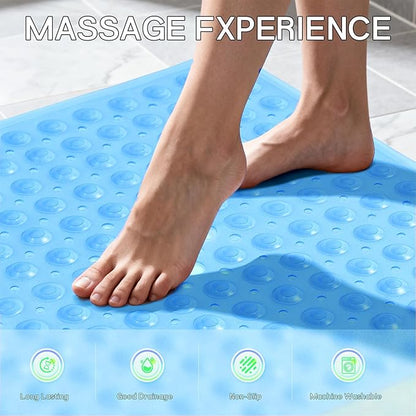 Anti-Slip Bathtub Shower mat, 20.8×20.8（Approximately 53×53cm） inch Soft Oversized Machine Washable Non-Slip Bathtub mat with Drainage Holes, Bathroom Floor Suction Cup.（1-Clear Blue）