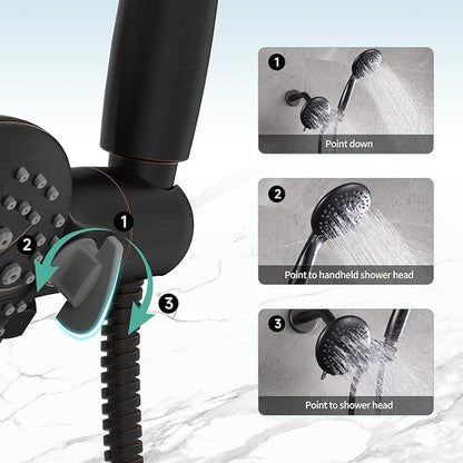 SR SUN RISE 35-Spray Shower Faucet 3-Way Combo Shower Head and Hand Held Shower Separately or Together, Single-Handle Tub and Shower Trim Kit, Oil Rubbed Bronze (Valve Include）