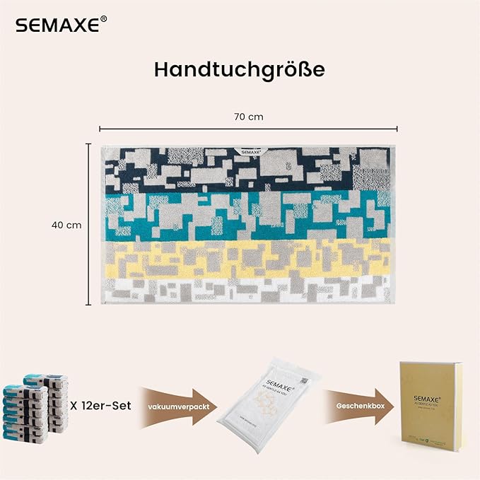 SEMAXE 12 Pack Hand Towels for Bathroom, 100% Cotton Towels with Hanging Loops, Soft & Highly Absorbent, Hand Towel Set for Gym, Shower, Hotel, Spa and Kitchen, Colorful - Checkered