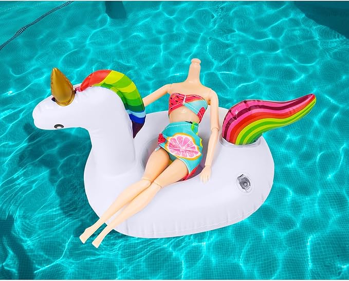 9Pcs Doll Swimming Pool Inflatable Float Including - Flamingos Donuts Pineapples Shells Crabs Rabbit Inflatable Drink Holder for Pool Party and Kids Toys