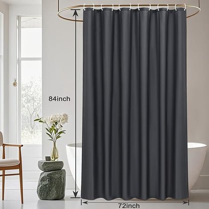 AooHome Extra Long Shower Curtain 72 Width x 84 Height Inch, Solid Fabric Shower Curtain Liner for Hotel, Waterproof, Dark Grey