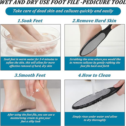 Double-Sided Nano Glass Foot File, Heel Scraper for Cracked Heels and Dry Dead Skin, Black Calloused Feet Remover Tool, Professional Foot Files Pedicure File for Home Salon