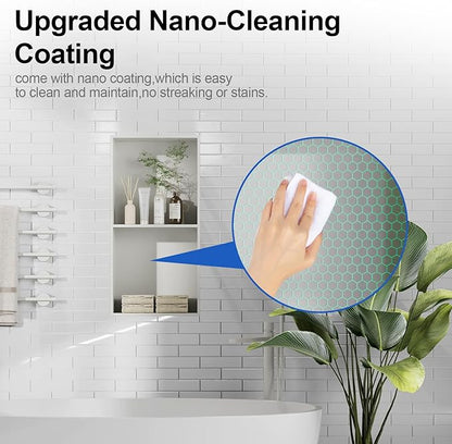Bathbliss Shower Niche, No‑Tile Recessed Wall Niche, 11.18"x22.3" SUS304 Stainless Steel Double Shelf, Leak‑Proof Waterproof for Bathroom Storage, White