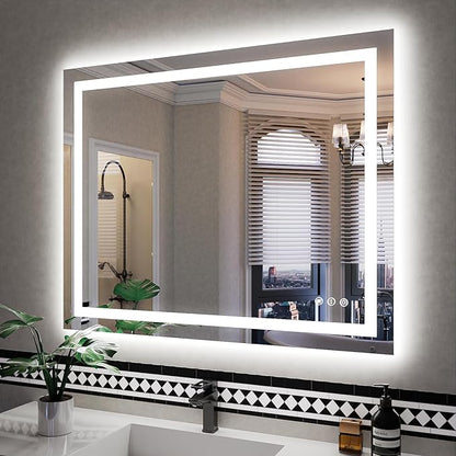 ISKM 40'' x 32'' LED Mirror for Bathroom Lighted Vanity Mirror for Wall Front Lights + Backlit LED Bathroom Mirror Anti-Fog Tempered Glass ETL Listed
