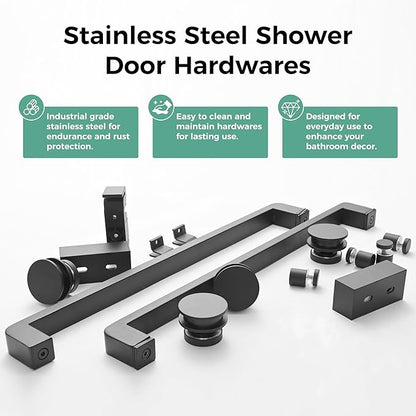 DELAVIN 56"-60"W x 75"H Frameless Shower Door, Double Sliding Shower Door, 5/16"(8mm) Clear Tempered Glass, Noiseless Shatterproof Shower Door with Square Rail, Stainless Steel, Aluminum, Matte Black