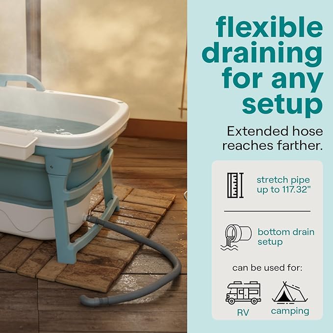 SereneLife 59" Portable Bathtub for Adults – Large Foldable Freestanding Bath Tub for Hot Spa, collapsible for Cold Plunge Ice Bath, Indoor/Outdoor, Pet & Family Use, Complete Set