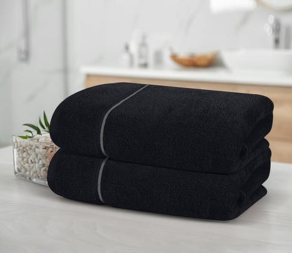 MyOwn Cotton 2 Pack Oversized Bath Towel Set 28x55 inches, Large Bath Towels, Ultra Absorbant Compact Quickdry & Lightweight Towel, Ideal for Gym Travel Camp Pool - Black